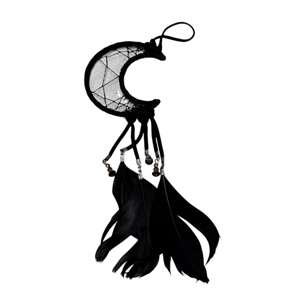Black Crescent Moon Dream Catcher Black Feathers Boho Gothic Decor